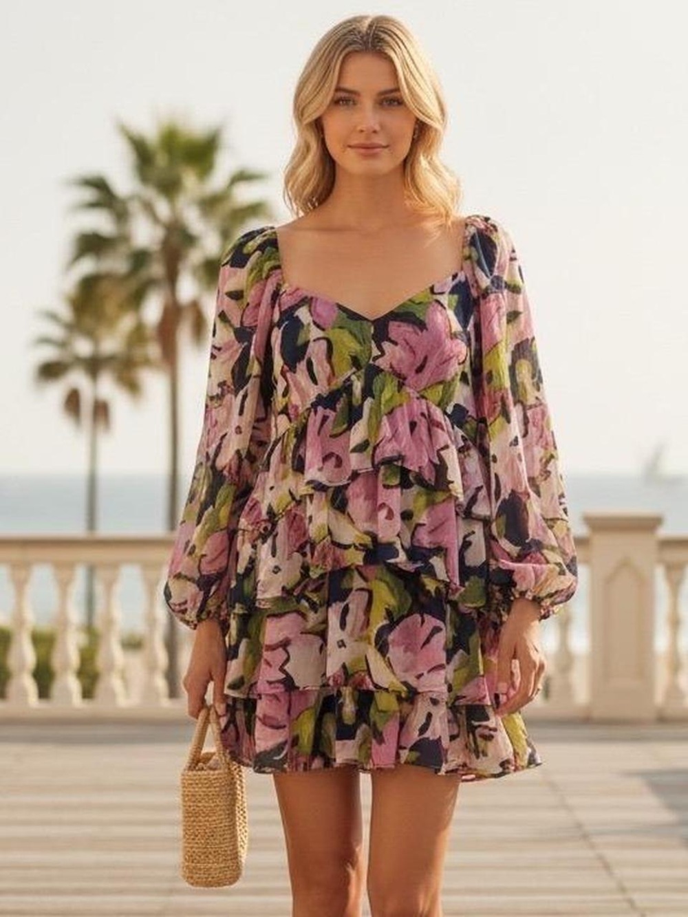 Abercrombie Floral Print Long Sleeve Dress, XS